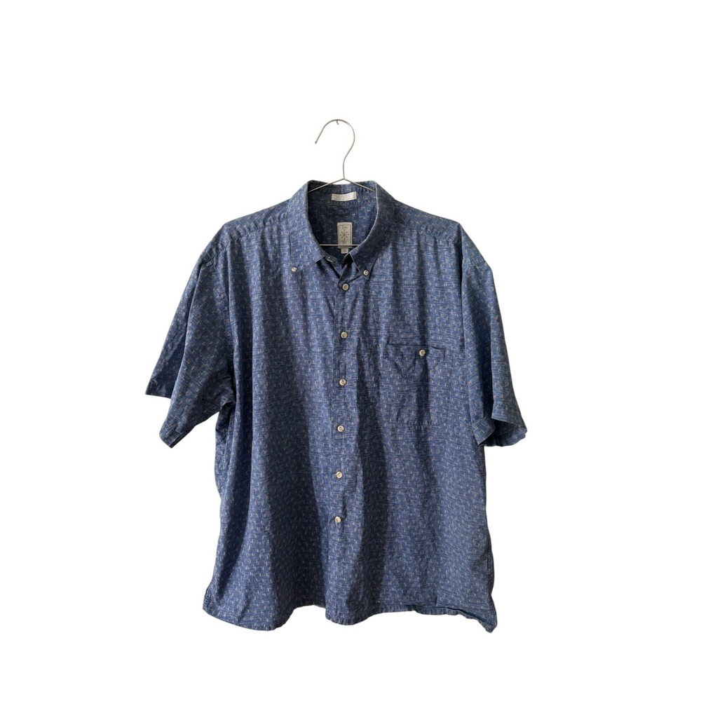 Bimka Bilas Abstract Print Button Down Shirt Blue XL 60 Singles Lawn 100% Cotton